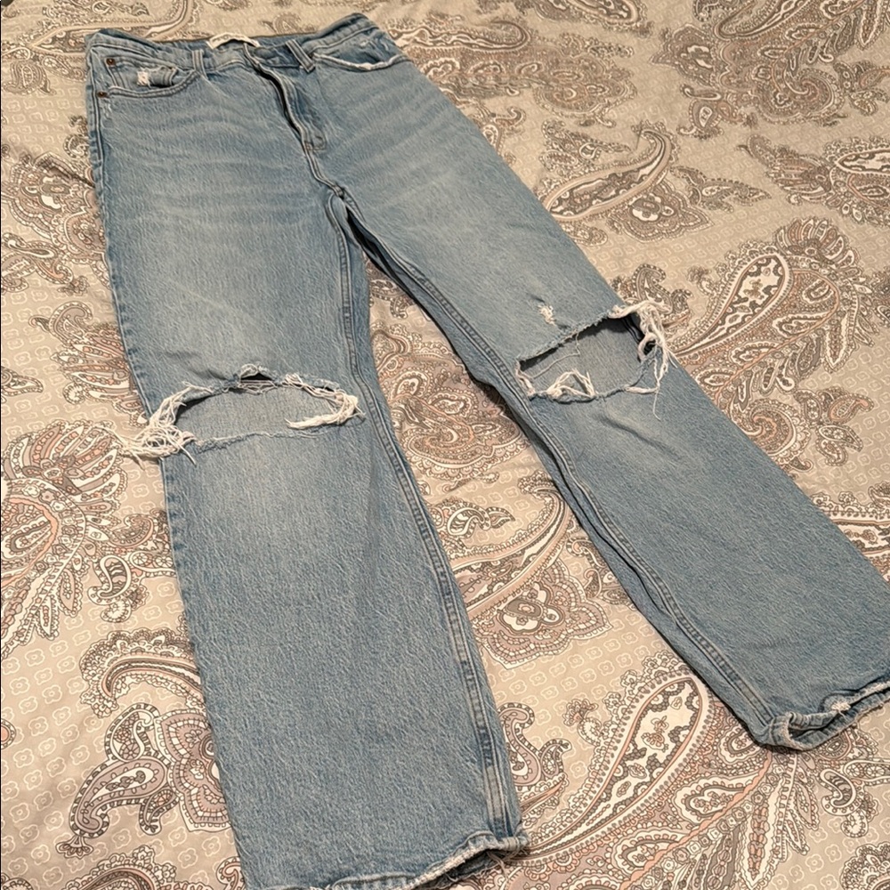 Abercrombie & Fitch Light Blue Distressed Straight Leg Jeans